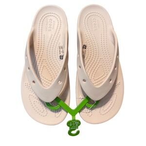Crocs Kadee II Flip Flops Womens Size 4 Bone Off-White Comfort Thong Sandals NEW